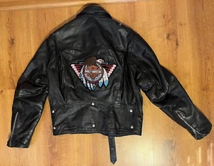 Vintage Harley Davidson Leather Jacket Eagle Motorcycle Biker Coat Black - Picture 1 of 24