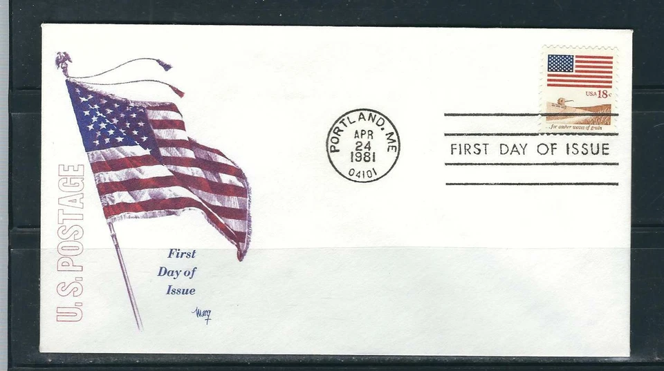 US SC# 1890 Flag - Anthem ( Grain ) FDC. Marg Cachet.  - Image 1 of 1