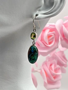 Vintage Sterling Silver 925 Earrings Ruby Fuchsite Peridot Repair Project - Picture 1 of 6
