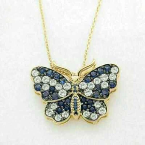 1.56Ct Round Cut Lab-Created Sapphire Butterfly Pendant 14K Yellow Gold Plated - Picture 1 of 4