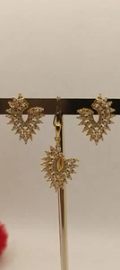 CIONDOLO ORECCHINI ARGENTO PARURE FOGLIA DORATA ZIRCONI BIANCHI MM 25X18 EXPLOI - Foto 1 di 4