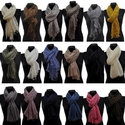 Damen Herren Uni Stola Schal Halstuch Tuch Langschal Fransen Lang Loop schal