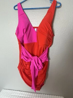 Lane Bryant Swimsuit 1 Piece Sz 22 Pink Colorblock Bow New - Image 1 of 4