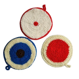 Set 3 portavasi fatti a mano all'uncinetto rotondo decorazione casale casetta stile MCM - Foto 1 di 8