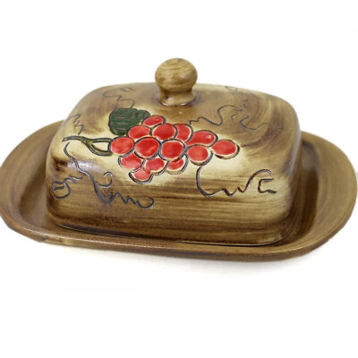 Butterdose Butterglocke eckig Butter-Dose mit Deckel 250 g - handbemalte Keramik - Bild 1 von 4