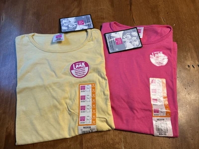 2 CT. ВИНТАЖНЫЙ 1998 Hanes ее путь футболка женщин Med пустой розовый и желтый новый с Ярлыками - Изображение 1 из 4