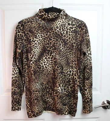 Suéter vintage com estampa de leopardo Lord & Taylor Mock Neck marrom preto GG juniores - Imagem 1 de 4