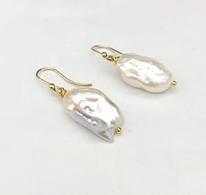 Orecchini donna perla barocca vera monachella argento 925 placcato oro - Foto 1 di 10