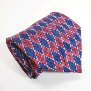 Corbata de seda en punta roja y azul geométrica para hombre IZOD tela jacquard - Imagen 1 de 5