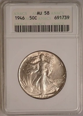 1946 Walking Liberty 50c ANACS AU58 第 4 代肥皂棒旧支架 SWH 肥皂盒 — 第 1/4 张图片