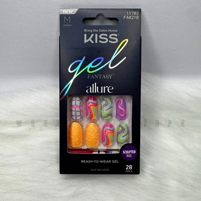Kiss Gel Fantasy Allure Med Oval Colorful Design (Dazzle) - FA02Y0 NEW - Image 1 of 3
