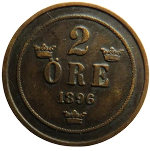 1896 Sweden 2 Ore Coin - Picture 1 of 3