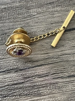 Tie Tack Pin Purple Stone Men's Gold Tone - Image 1 of 4