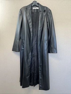 ZARA FAUX LEATHER TRENCH COAT WITH BELT BLACK Sz XS D1101319 - Image 1 of 4
