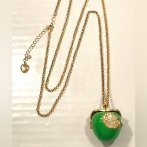 BETSEY JOHNSON Vintage Big Apple Green Locket with Inside Charm Necklace NWOT