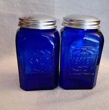 Cobalt Blue Salt & Pepper Shakers Square Glass Large 4.5”