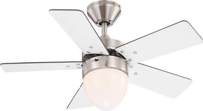 Piccolo Ventilatore da Soffitto Con Lampada E Zugkette Marva Nichel Opaco 76 CM - Immagine 1 di 3