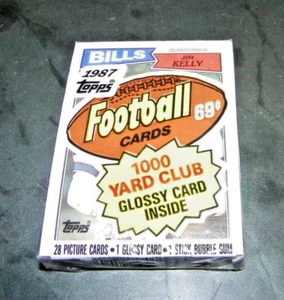 PAQUETE DE VIOLONCHELO DE TARJETAS DE FÚTBOL AMERICANO TOPPS 1987 VINTAGE CON NOVATO JIM KELLY MOSTRANDO EN LA PARTE SUPERIOR - Imagen 1 de 2