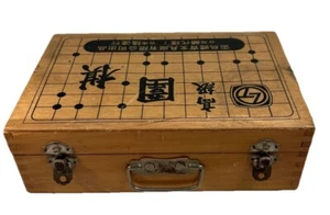 Vintage Go Playing Pieces Black/White In Wood Box Thunderbird Co. Taiwan - Picture 1 of 12