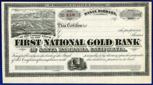 USA CA FIRST NATIONAL GOLD BANK OF SANTA BARBARA #1000 STOCK CERTIFICATE