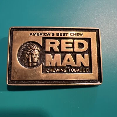RED MAN Chewing Tobacco BTS Solid Brass Vintage Belt Buckle Americans Best - Imagem 1 de 4