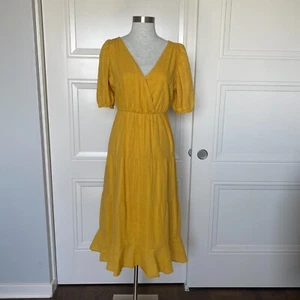 Heartloom Western Maxi Dress Small Yellow 100% Cotton Tiered Boho Prairie Hippie - Picture 1 of 15