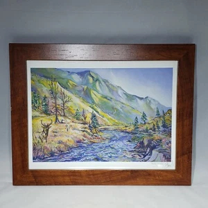 Giclée encadrée Elk Calling imprimé par Ani Eastwood 2015 beaux-arts 11x14 signé COA - Photo 1/12