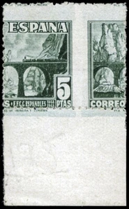 España 1948. Cent FFCC. Edifil xx 1038 dv. Dentado vertical desplazado. Lujo. - Imagen 1 de 1