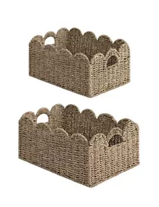 Scalloped Edge Wicker Basket Scalloped Woven Basket For Organizing Nursery Baske - Picture 1 of 7