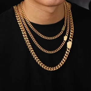 Collar Cadena Cubana Miami Hip Hop Chapado en Oro 18k Acero Inoxidable 6-14MM - Imagen 1 de 11