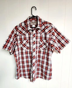 Wrancher Wrangler Pearl Snap Western Shirt Mens XL Red & Blue Plaid Short Sleeve - Picture 1 of 4