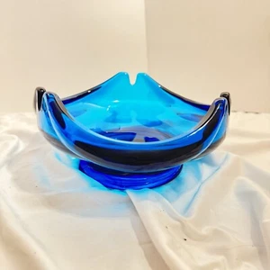 Vintage MCM Viking Glass Cobalt Blue Wave Freeform Ashtray Large 6.5 - Picture 1 of 9