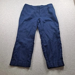 Liz Claiborne Linen Pants Woman 16 Petite Sloane Crop Blue Wide Leg Nautical - Picture 1 of 7