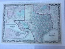 S.A Mitchell`s 1876 County Map of TEXAS~New Mexico Forts~Trails~Rails~23X34