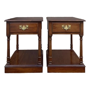 Pair - Vintage Pennsylvania House Traditional Cherry Tiered 1 Drawer Side Tables - Picture 1 of 12