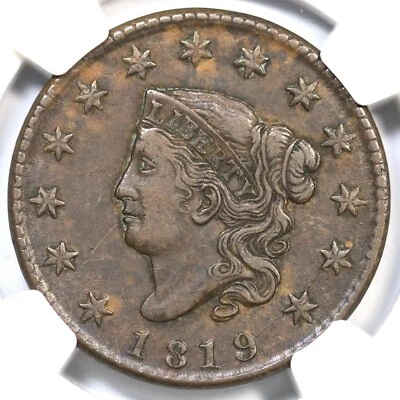 1819 N-10 NGC XF 40 Matron or Coronet Head Large Cent Coin 1c Ex; Eric P. Newman - Image 1 of 3
