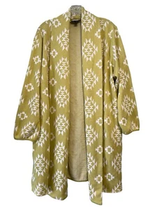 Antthony Long Cardigan Womens Plus 1X Chartreuse Green Aztec Print Pockets Open - Picture 1 of 13