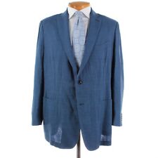 Ermenegildo Zegna Sport Coat Size 58R (48R US) In Blue Plaid Wool / Linen / Silk