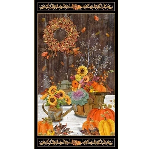 Panel de tela de algodón Fall Splendor Harvest girasoles calabazas 24x44 Foto 1 de 1