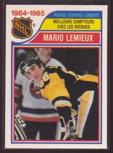 85/86 OPC O-PEE-CHEE MARIO LEMIEUX ROOKIE SCORING LEADER CARD #262