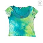Per Una M&S Green Mix Tie Dye Beads Stone Embellishment Y2k 90S Hipster Top 12Uk