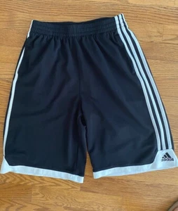 Adidas Climalite Black White Stripe Shorts Drawstring Athletic Boys XL 16-18 - Picture 1 of 6