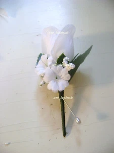 Purple~Navy~Red~Ivory~Maroon~White~Rose Pin Corsage~Pin Boutonniere~wedding~Prom - Picture 1 of 41