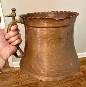 Antiker handgehämmerter großer Kupferkrug Krug Vase Feuerkessel mit Griff - Bild 1 von 12