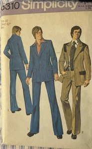 Vtg Simplicity pattern 6310 Men's Suit with bell-bottom pants size 42 uncut - Picture 1 of 2