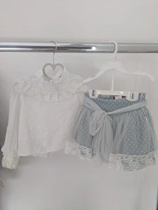 Loan Bor Spanish Designer Skirt And Blouse Set Blue And Off White Age 3 - Picture 1 of 3