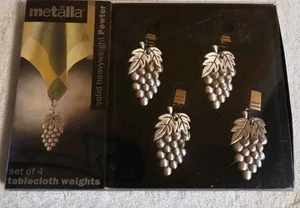 Tablecloth Weights PEWTER GRAPES CLUSTER Metalla Solid heavyweight Clip Set of 4 - Picture 1 of 11
