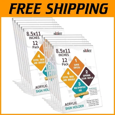 12-Pack Vertical Acrylic Sign Holder 8.5x11 - Desktop Stand - Image 1 of 4