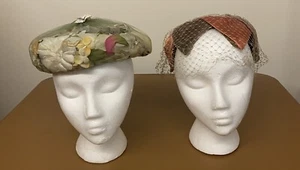Two Stylish Women’s Vintage Hats, One Floral, One Satin And Velvet - Picture 1 of 9