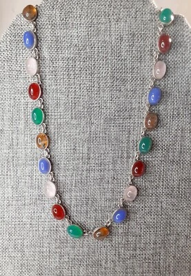 PRECIOSO Collar Vintage 1979 Plata Esterlina Piedras Preciosas Sellos Ingleses ⚓ 🦁 E Foto 1 de 4